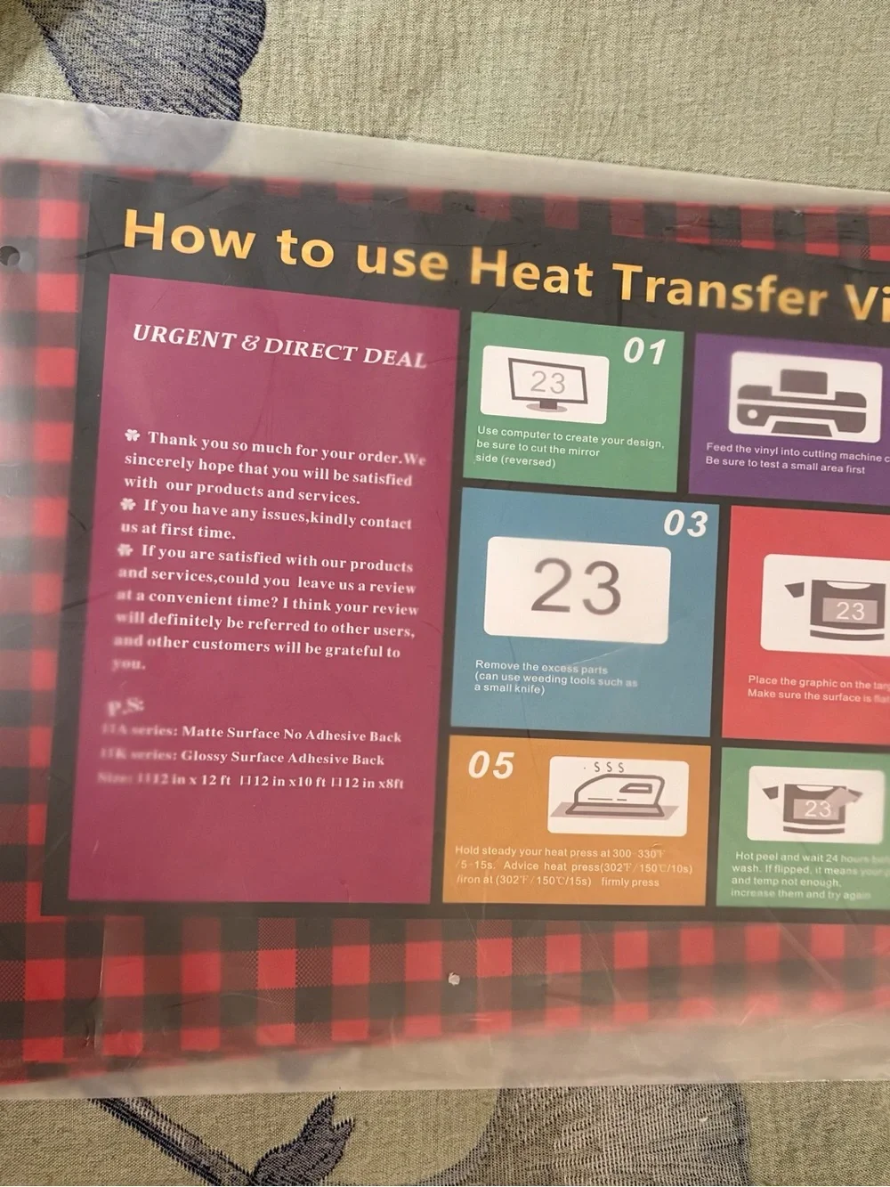 Buffalo Plaid HTV Heat Transfer Vinyl 12x10 Iron On Sheets Lot of 10